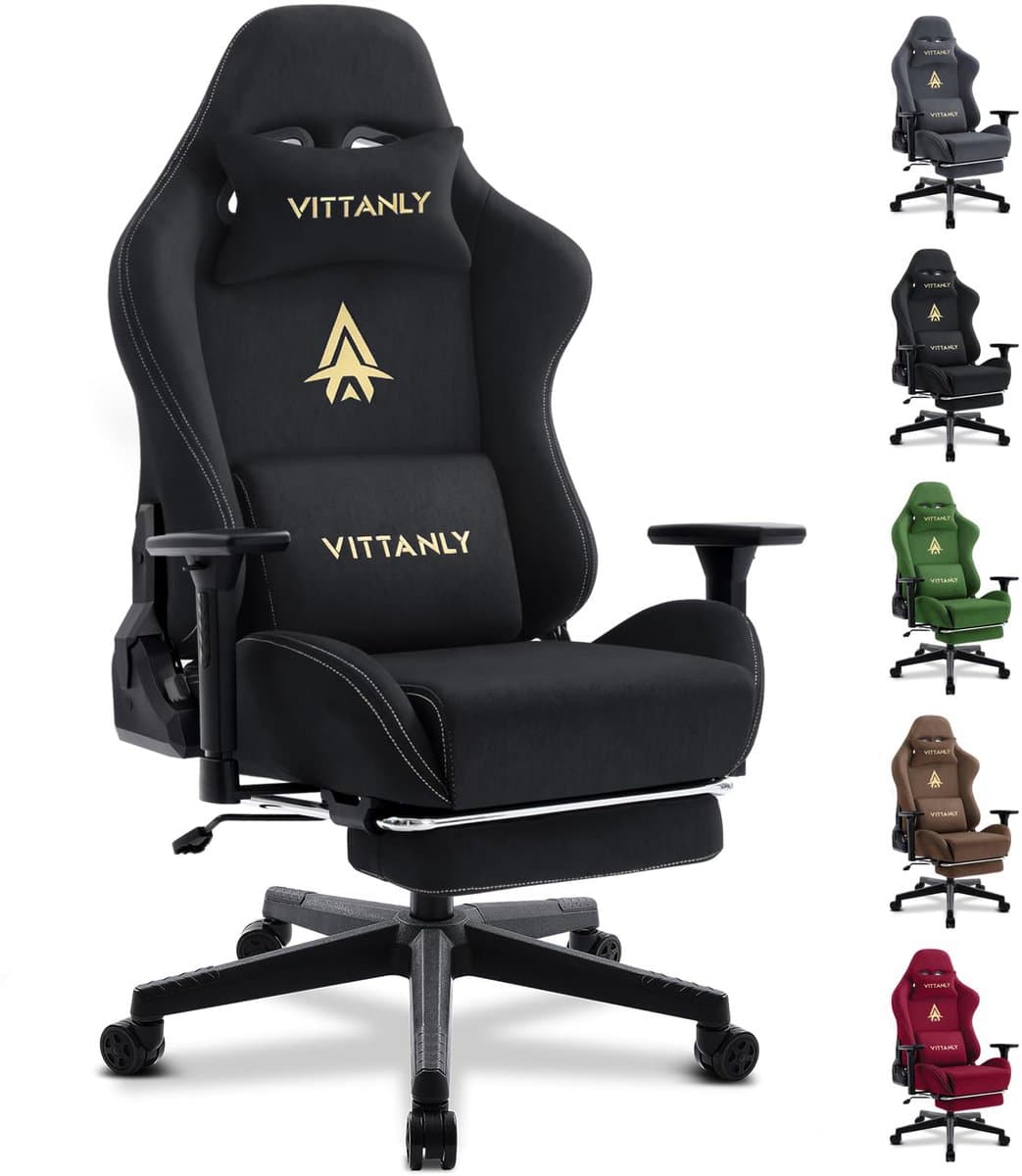 Gaming stoel - luxe imitatie suède Gamestoel- ergonomische bureaustoel met voetensteun - hoofdsteun en lendenkussen-3D armleuningen-90-155 graden rugleuning-zwart — afbeelding 1