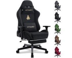 Gaming stoel - luxe imitatie suède Gamestoel- ergonomische bureaustoel met voetensteun - hoofdsteun en lendenkussen-3D armleuningen-90-155 graden rugleuning-zwart