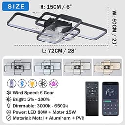 Moderne Dimbare Plafondventilator met LED Verlichting voor Woonkamer en Slaapkamer - 80W, 72CM, met Afstandsbediening — thumbnail 2