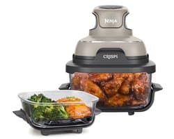 Draagbare Airfryer 3.8 L, 4-in-1 Functies: Airfry, Roosteren, Warmhouden, Compact Ontwerp met 2 Afneembare Glazen Schalen & Deksels