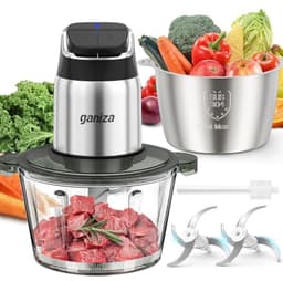 Foodprocessor en vleesmaler met glazen en roestvrijstalen kommen, 450W motor en oververhittingsbeveiliging — thumbnail 1