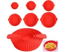 Sander Shop Set van 6 siliconen vormen voor Air Fryer, accessoires voor airfryer met 6 verschillende maten, siliconen bakvorm, opvouwbaar, herbruikbaar, voor gezond koken