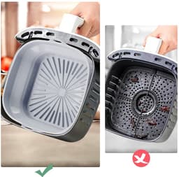 2-pack, airfryer siliconen mat, 8-inch vierkant, grijs + groen, gemakkelijk schoon te maken, vaatwasserbestendig, opvouwbaar, siliconen, vierkant — thumbnail 2