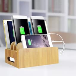 longziming -Bamboe Oplaadstation voor Meerdere Apparaten – Telefoon en Tablet Docking Station met Kabel Organizer – Duurzaam Houten Oplaadhouder voor Bureau, Thuis en Kantoor – Netjes en Stijlvol Ontwerp — thumbnail 3
