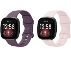 Strap-it Siliconen smartwatch bandjes – geschikt voor Fitbit Versa 3/4 & Fitbit Sense/Sense 2 – Donkerpaars & Zandroze – comfortabel, lichtgewicht & zweetbestendig - maat L