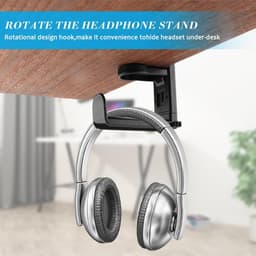 Verstelbare Koptelefoonhouder met Klem voor Onder Bureau - Roteerbare Headset Standaard Zwart — thumbnail 3