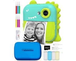 ODESSEY Kindercamera met Printer - Full HD - Selfie Camera - 32GB SD Kaart - Foto - Video - Spelletjes - Digitale Camera Kinderen - Fototoestel voor kinderen - Dino