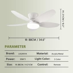 Stijlvolle Plafondventilator met Dimbare LED Licht en Afstandsbediening - 5 Bladen - Zomer/Winter Stand — thumbnail 4