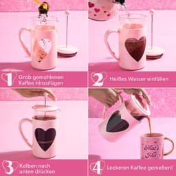 French Press koffiepers in hartdesign - 1 liter glazen koffiezetter met roestvrijstalen filter — thumbnail 4