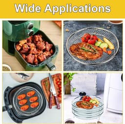 3-pack Stapelbare Airfryer Mandjes RVS - Ronde Roster met Siliconen Voetjes en Tongs — thumbnail 6