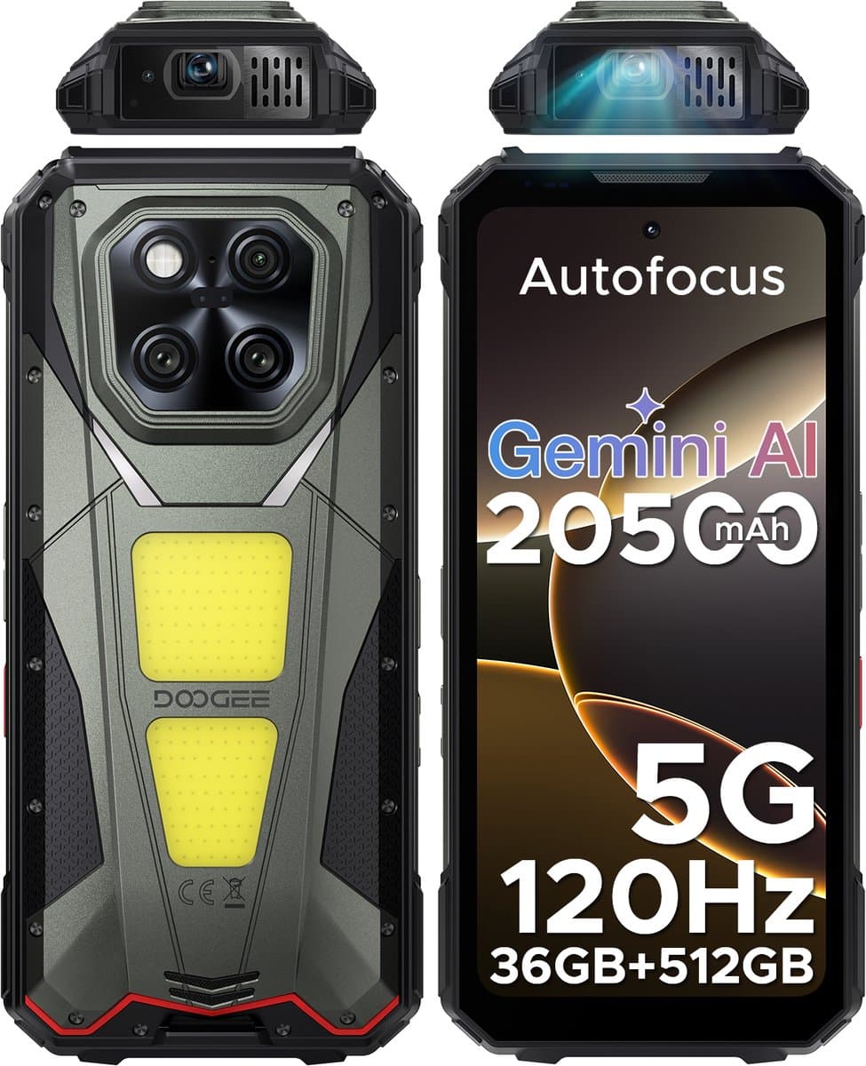 DOOGEE VMAX Play 5G - Robuuste Smartphone - Robuuste Telefoon - 36GB RAM+512GB ROM - 100 LM projector - 1200 Lumen Campinglamp - 20500mAh/45W - 6,78 inch FHD+ 120Hz - 200MP AI Camera - 20MP Nachtzicht - Android 15 - IP68 NFC - GPS - Grijs — afbeelding 1