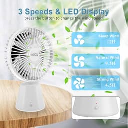 Stille Tafelventilator met 5000 mAh Accu - USB-Oplaadbare Ventilator met 135 Graden Oscillatie en 3 Snelheden voor Thuis en Kantoor - Wit — thumbnail 4
