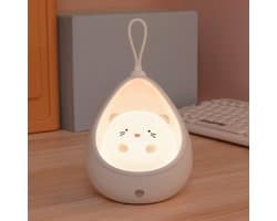 Schattig nachtlampje in de vorm van een kat voor kinderen, LED-bedlampje met bewegingssensor, draagbare haak, USB-oplaadbaar dierenlampje voor de kinderkamer, verjaardagscadeau (wit).