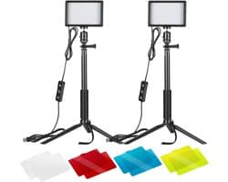 2-pack dimbare USB 5600k LED-videolampen, uitgerust met een verstelbaar statief en kleurfilters, geschikt voor desktop-/laaghoekopnamen, zoom-/videoconferentieverlichting.