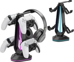 RGB Controller Houder met 9 Lichtmodi en USB Oplaadpoorten - Hoofdtelefoonstandaard voor Alle Koptelefoons en Controllers — thumbnail 1