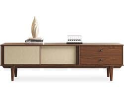 Tv-kast van massief hout met 2 laden en 2 schuifdeuren voor tv's tot 75 inch in Scandinavische vintage stijl