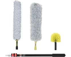 Uitschuifbare stofzuiger met 3 koppen - Microvezel plumeau, Spinnenwebborstel, Flexibele stofborstel - Telescopische steel 73-180 cm