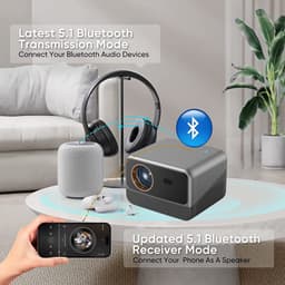 Namajunas - Beamer - Smart 1080P Full HD Projector - Mini Beamer - FULL HD (4K-Ondersteuning) - 10.000 lumen - WiFi & Bluetooth - Ingebouwde Speakers - Draagbare Beamer Thuisbioscoop - Voor iOS en Android - Autofocus - Incl. Smart Remote — thumbnail 2