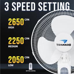 Oscillerende Wandventilator 40,6 cm met Afstandsbediening, Timer en Verstelbare Helling - 3 Snelheden - Ideaal voor Thuis, Slaapkamer en Kantoor — thumbnail 3