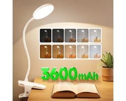 Leeslamp Klemlamp Draadloos - Oplaadbare Tafellamp met 360° Flexibele Zwanenhals en 25 Verlichtingsopties