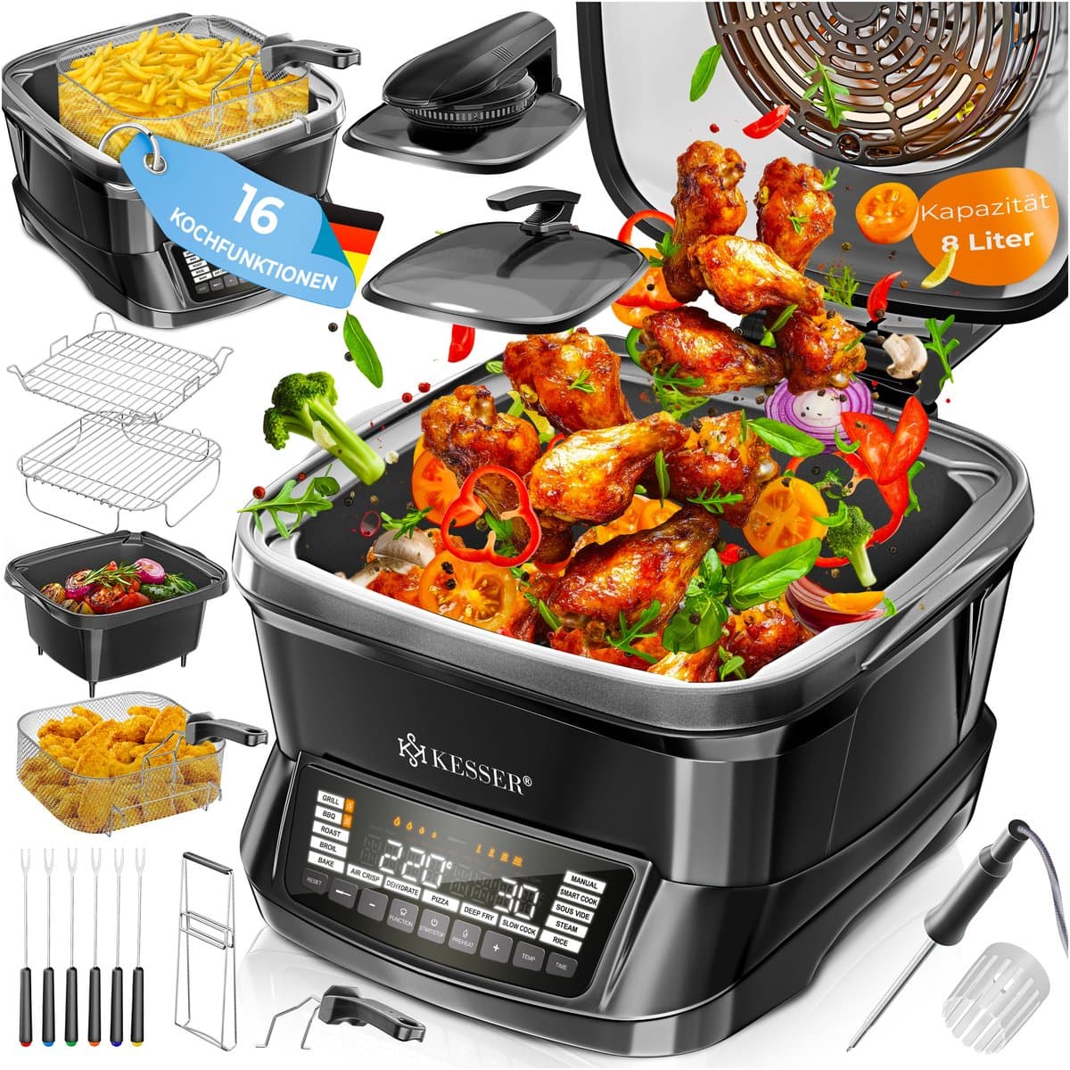 KESSER® Multicooker Airfryer 8L met 16 Kookfuncties Inclusief Stoomkoker, Rijstkoker, Grill Apparaat — afbeelding 1