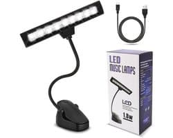 Oplaadbare leeslamp met clip voor boeken en muziekstandaards, flexibele hals en drietraps helderheid