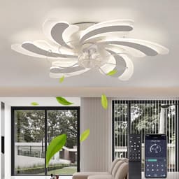 Stille Plafondventilator met Dimbare LED Verlichting - Laag Profiel Wit Bloem Design — thumbnail 4