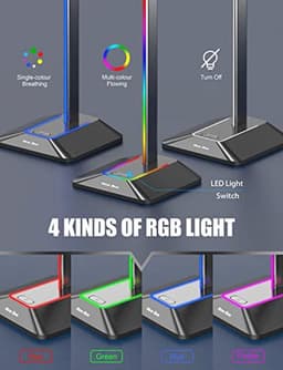 Hoofdtelefoonstandaard met RGB LED, Universele Gaming Hoofdtelefoonhouder met USB Type-C Lader en Gegevensoverdracht — thumbnail 4