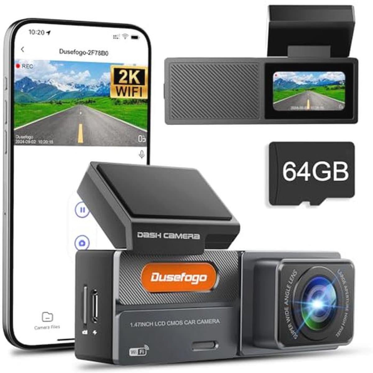 2K Dashcam Auto met WiFi en 64GB Kaart voor Duidelijke Opnames — afbeelding 1