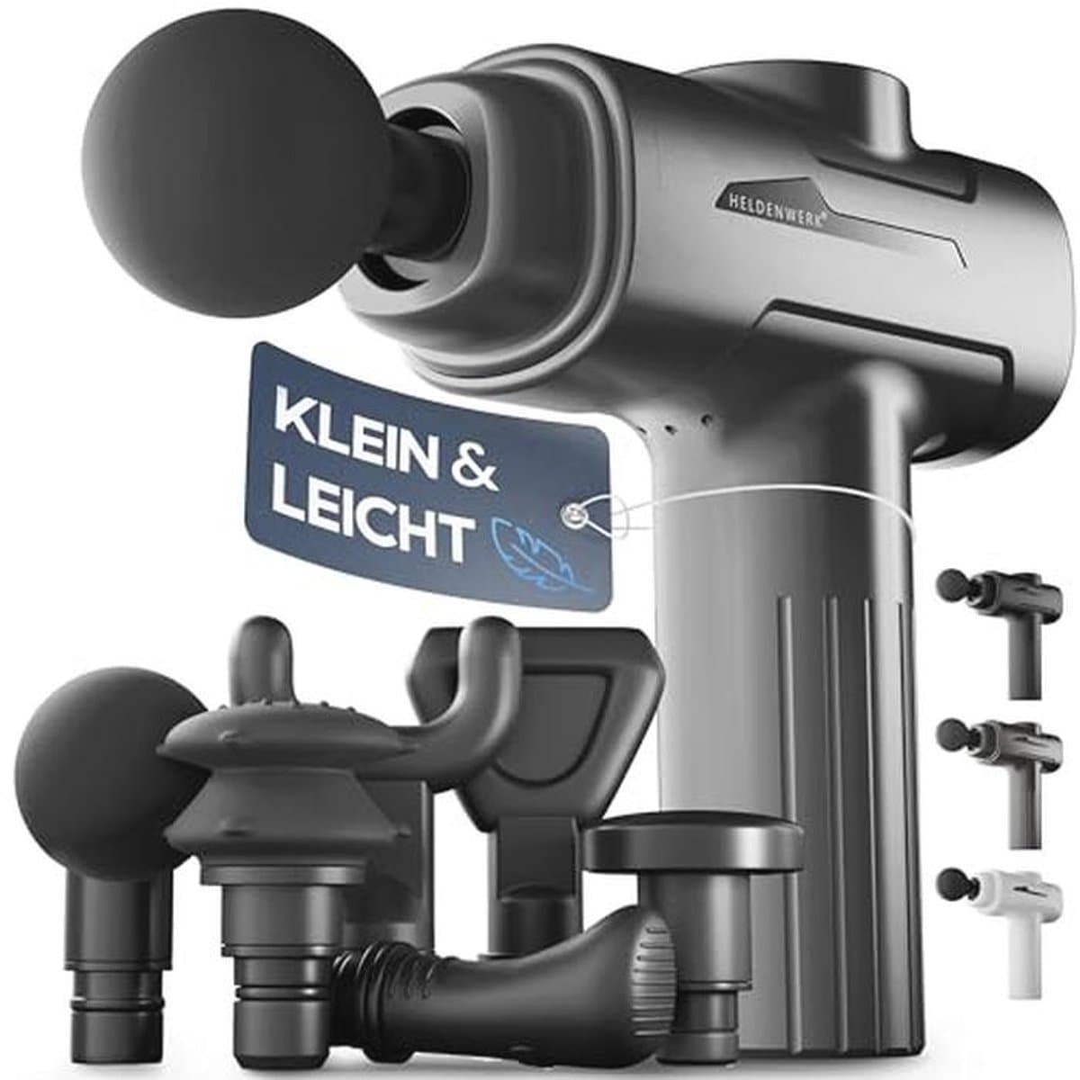 HELDENWERK Massagepistool incl. 6 massagekoppen en 3200 omw/min, spiermassagepistool met USB-C-aansluiting, spiermassageapparaat, massagegun, spiermassagepistool, spierpistool (grijs) — afbeelding 1