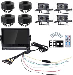 9-inch AHD-achteruitrijcameraset voor campers – 1080p-scherm met vier beeldvensters - Geschikt voor campers, vrachtwagens en aanhangwagens - Nachtzicht en continu-opname — thumbnail 1