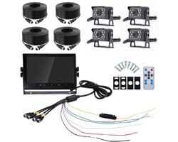 9-inch AHD-achteruitrijcameraset voor campers – 1080p-scherm met vier beeldvensters - Geschikt voor campers, vrachtwagens en aanhangwagens - Nachtzicht en continu-opname