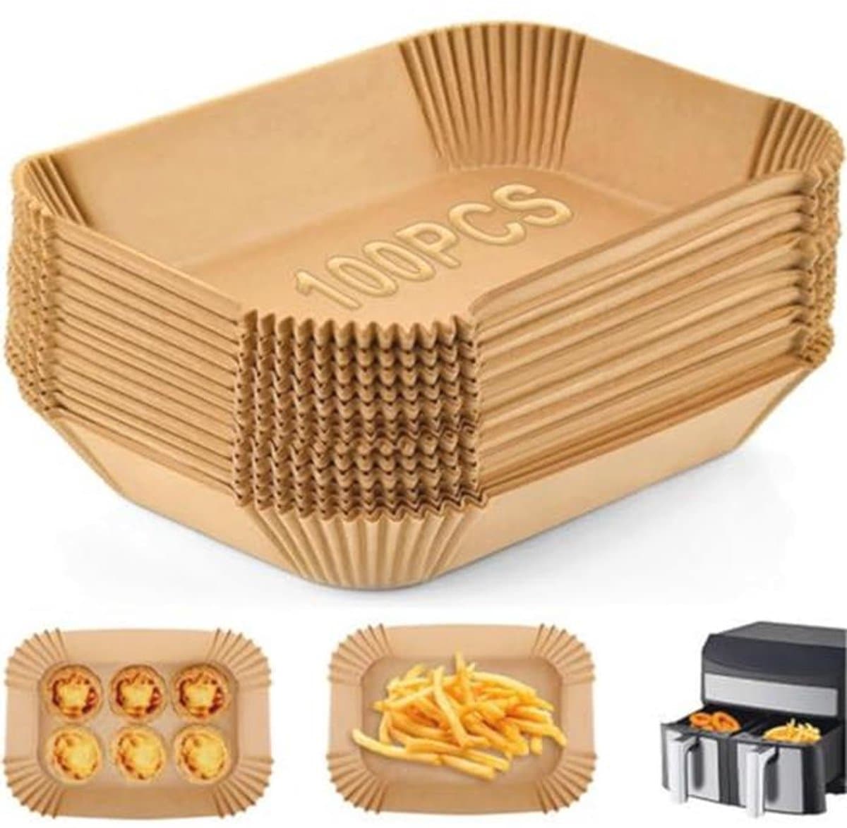 Papier voor heteluchtfriteuse - 100 vellen, geschikt voor 5-8 liter airfryers — afbeelding 1