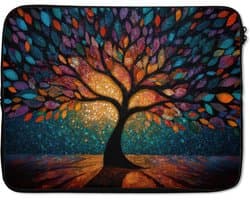 Laptophoes 17 inch - Mozaïek - Kleurrijk - Boom - Takken - Laptop sleeve - Binnenmaat 41x28 cm - Zwarte achterkant