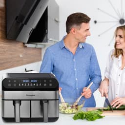 Zimoros Dubbele Airfryer - 2 Manden - 10 L inhoud - Twee kookzones - Kijkvenster - Zwart - Heteluchtfriteuse - HeteLucht Oven — thumbnail 3