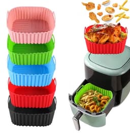 Vierkante set van vijf stuks, vijf kleuren, bakvormen van siliconen voor levensmiddelen, geschikt voor airfryers, bestand tegen hoge temperaturen, bakvormen voor taarten en bakken. — thumbnail 1