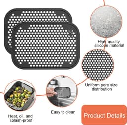 Herbruikbare spatbescherming roosters voor airfryer - 2 stuks, 13 x 9,2 cm, zwart — thumbnail 4