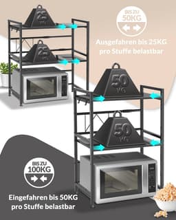 Magnetronrek Keukenrek Staand Dubbelzijdig Staal (3-laags) – Verstelbare Plank voor Voorraad en Bakken — thumbnail 4