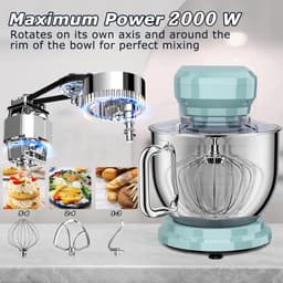 Krachtige Keukenmachine 2000 W met Kneed- en Roerfunctie, 6 Snelheden, Geluidsarm en RVS Kom van 7,2 l — thumbnail 5
