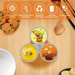 2-Pack Siliconen Eiervormen - 3 Cups Airfryer Eier Moulds met 135 ml - Anti-aanbak, Herbruikbaar en Vaatwasser Veilig - Grijs — thumbnail 4