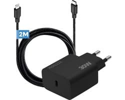 Phreeze 30w usb C snellader geschikt voor iPhone en iPad - Met geschikt voor usb C naar Lightning kabel 2 meter - Oplader