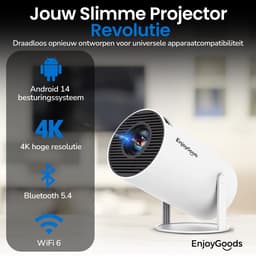 EnjoyGoods® Pro Mini Beamer 2026 – Inclusief Projectiescherm - Alles-in-één – Smart Projector met Android 14, WiFi 6 & Bluetooth 5.4 – 4K Support – WK streamen – Draagbare HD Beamer voor Film & Gaming - Alles‑in‑één Thuisbioscoop — thumbnail 2