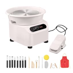Pottenbakkersschijf - Elektrische Kleidraaischijf - 28 cm Schijf - 450 W Motor - Pedaalbediening - Directe Aandrijving - Voor Keramiek - Vormgereedschap Inbegrepen - Wit — thumbnail 1