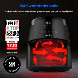 MEDION Airfryer P40 L (4,7 liter, Heteleuchtfriteuse, 1500 watt, eenvoudige bediening, olievrij frituren, 60 min timer, tot 200° C, antiaanbaklaag, MD13030) zwart — thumbnail 4