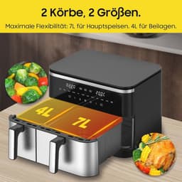Dubbele lucht friteuse met touchscreen - 11 liter capaciteit - Airfryer - twee lades — thumbnail 5