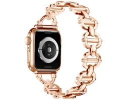 By Qubix - Geschikt voor Apple Watch bandje - Metalen ladder schakelbandje - Champagne / rosé goud - Geschikt voor Apple watch 44mm / 45mm / 46mm / 49mm (Ultra 1,2 en 3) - Smartwatch bandje