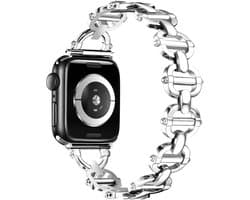 By Qubix - Geschikt voor Apple Watch bandje - Metalen ladder schakelbandje - Zilver - Geschikt voor Apple watch 44mm / 45mm / 46mm / 49mm (Ultra 1,2 en 3) - Smartwatch bandje