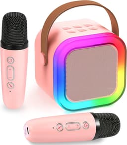 Kinder Karaoke Machine met 2 Microfoons, Draadloze Bluetooth Luidspreker met Stemverander Effecten & LED Lichten, Draagbare Bluetooth Luidspreker voor Kinderen Volwassenen — thumbnail 1