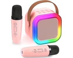 Kinder Karaoke Machine met 2 Microfoons, Draadloze Bluetooth Luidspreker met Stemverander Effecten & LED Lichten, Draagbare Bluetooth Luidspreker voor Kinderen Volwassenen
