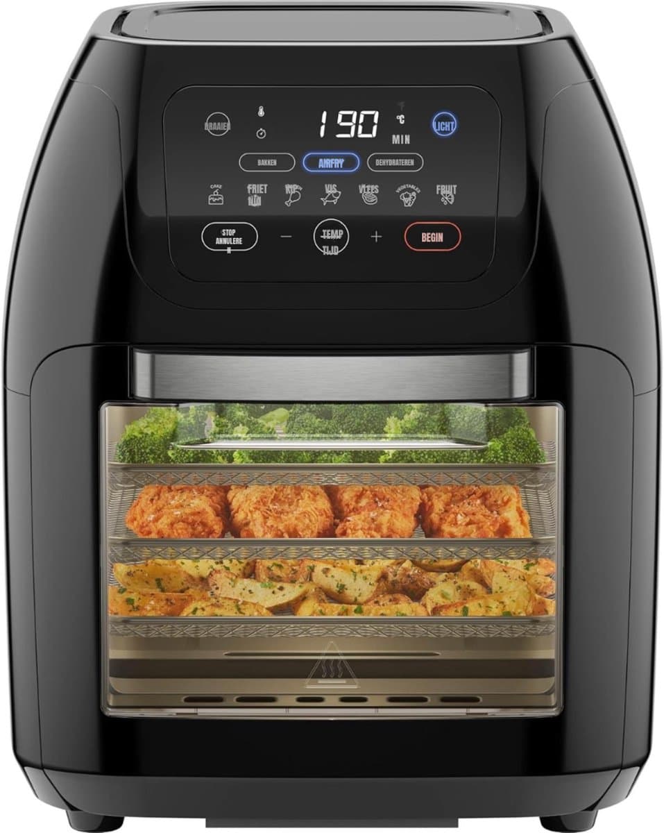 RVV® Airfryer xl - Airfryer xxl - Heteluchtfriteuse -10 Liter - XL familiemaat - Zwart- 31cm x 31cm x 38cm ‎ — afbeelding 1